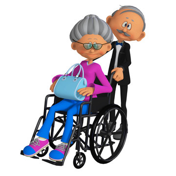 elderly woman sitting in the wheelchair 3d
