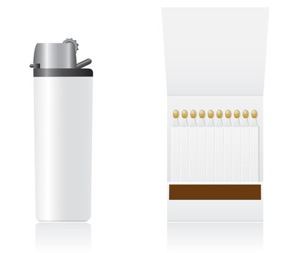 set of white blank lighter and matches vector illustration