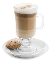 Gourmet hot coffee with whip cream isolated on white