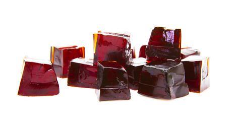 Cubes of Blackcurrent jelly on a white background