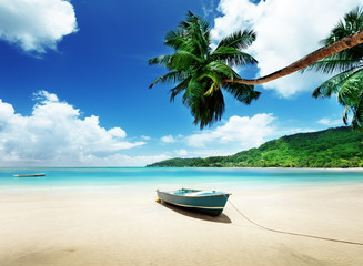 boat on beach Mahe island, Seychelles