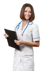 beautiful brunette woman medical worker