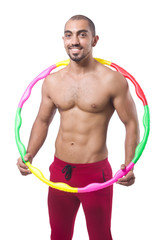 Man doing excecises with hula hoop