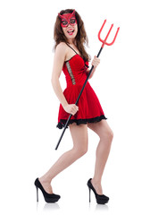 Woman as red devil in halloween concept
