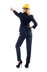 Woman builder pressing virtual buttons