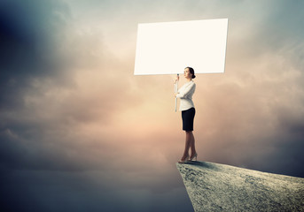 Business woman with banner