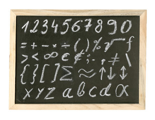Obraz premium Chalkboard with mathematical symbols