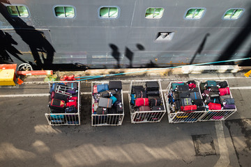baggage ready for loading onto cruise ship