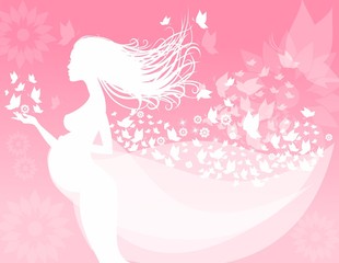 Беременная девушка, нежный фон