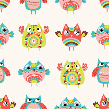 Fototapeta Owls seamless pattern