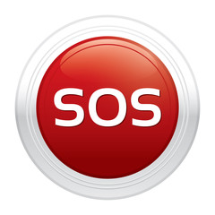 Sos button. Red round sticker.