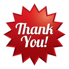 Thank you tag. Red sticker. Isolated.