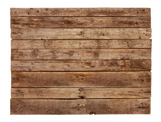 Vintage planked wood sign board isolated on white