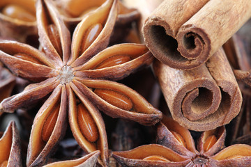 Christmas spices - star anise and cinnamon sticks