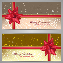 Fototapeta na wymiar Set of Christmas banners with sparks and red bow