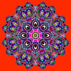 Circle lace ornament, round ornamental geometric doily pattern