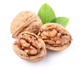 Walnuts with leaves