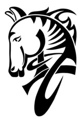 digital drawing of black tribal head horse silhouette isolated o