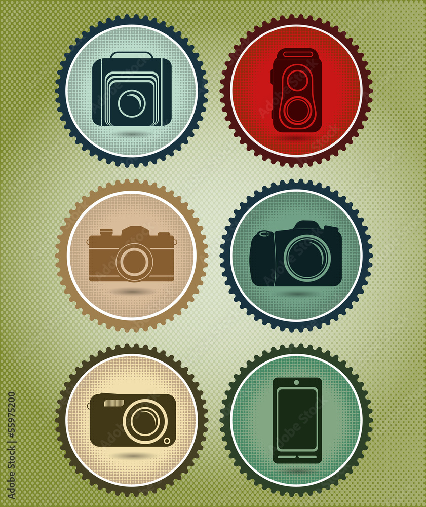 Poster Abstract vector set of symbols with the evolution of the camera