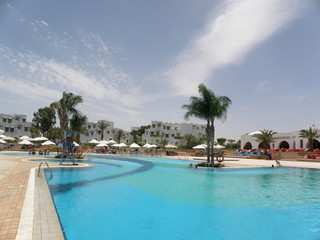 Fototapeta na wymiar Swimming Pool surrounded by Palm Trees