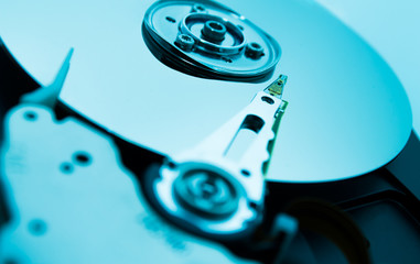 Close up of hard disk with abstract reflection