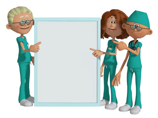 Hospital team holding placard