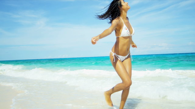Beautiful Girl Achieving Dreams Tropical Beach