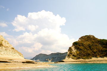 Seascape of coast and beaches in Corfu island, Greece