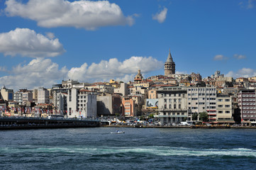 Fototapeta na wymiar Galat Tower and ferryboat in Istanbul-Karakoy-Galata kulesi