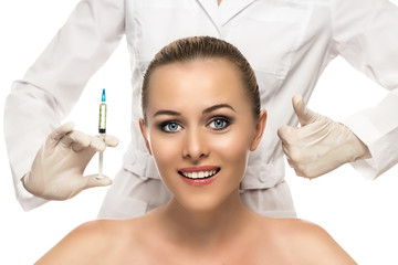 Cosmetic injection to the pretty Beautiful woman face
