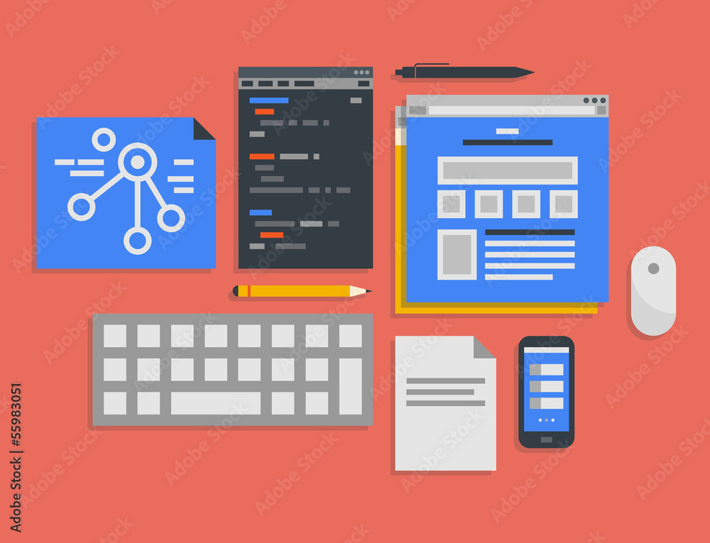 Fototapete programming and web development process illustration