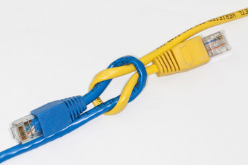 Tied coloured Ethernet cables