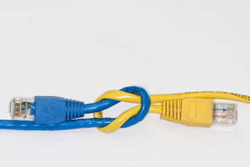 Tied coloured Ethernet cables