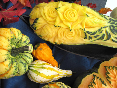 Autumn pumpkins, folk art, sculptures