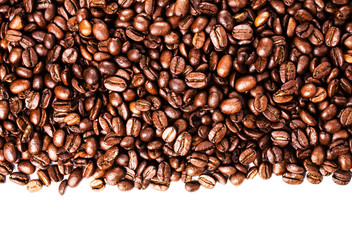 Coffee beans isolated on white background with copyspace for tex