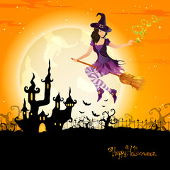 Vector Illustration of a Scary Halloween Background with Castle