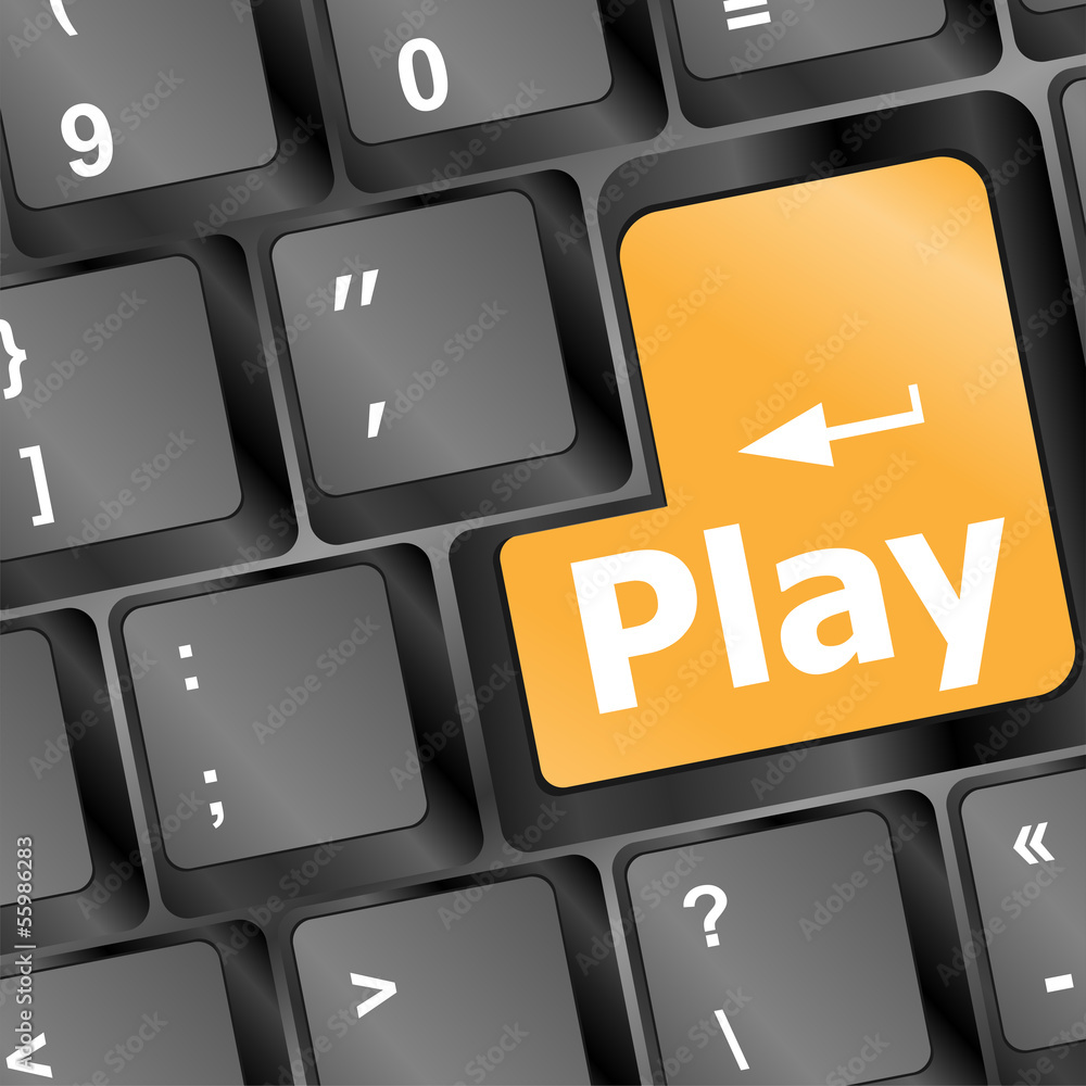 Poster computer keyboard with play key - technology background