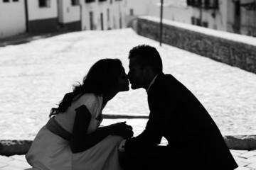 Just married couple in urban background