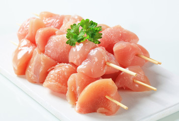 Raw chicken skewers