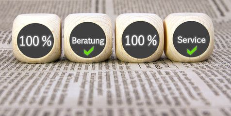 100 % Beratung - 100 % Service Würfel