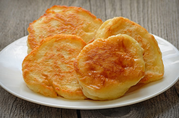 Pancakes on white plate