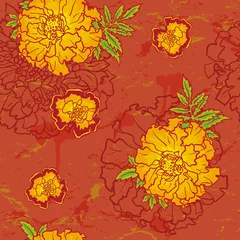 Gordijnen Trendy bloemen Marigold Pattern.  © linoka