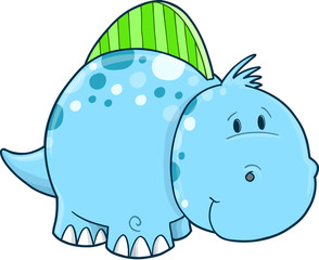 Blue Cute Dinosaur Vector Illustration Art