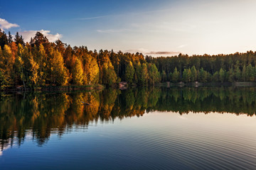 Fototapeta na wymiar autumnal lake near the forest