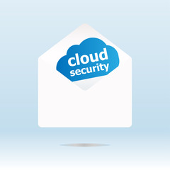 cloud security on blue cloud, paper mail envelope