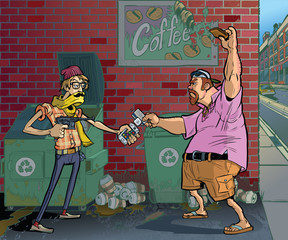 Hipster Robbing an Aging Frat Guy Vector Illustration