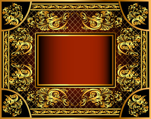 vintage background frame with gold ornaments and a grid