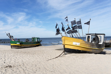 Fishing boat on Baltic Beach in Niechorze, Poland