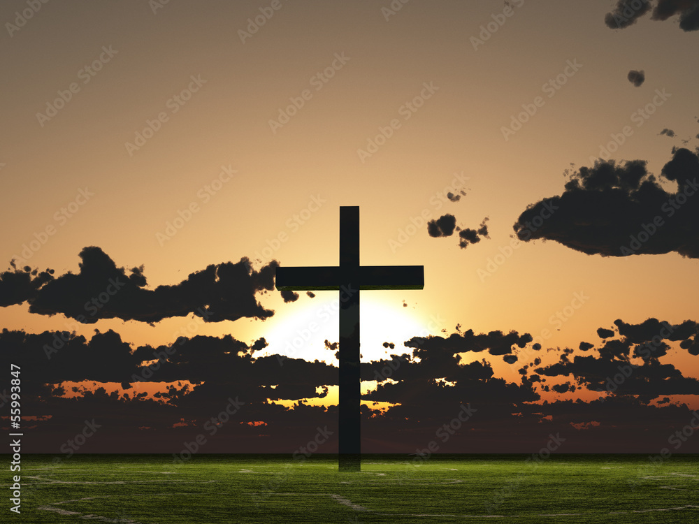 Wall mural Sunset or sunrise with cross