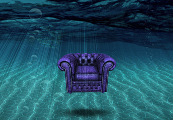 Arm chair floats above sea bottom